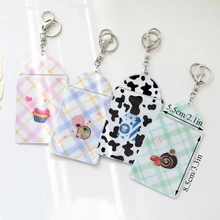 

Fashion Lattice Card Holder For Women Girls INS Style 2 Card Slot Photo Card Holder Key Ring Colorful Photo Card Holder