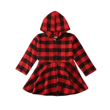 Г. Повседневная Осенняя Рождественская красная клетчатая юбка-пачка с капюшоном и длинными рукавами для маленьких девочек Рождественский наряд, одежда, От 1 до 6 лет