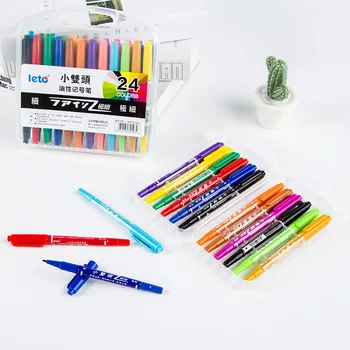 

24 Color Small Double Headed Oily Marking Pen Fine Art Office Drawing Marker 12 Color Oil Pen Line Drawing Pen Set
