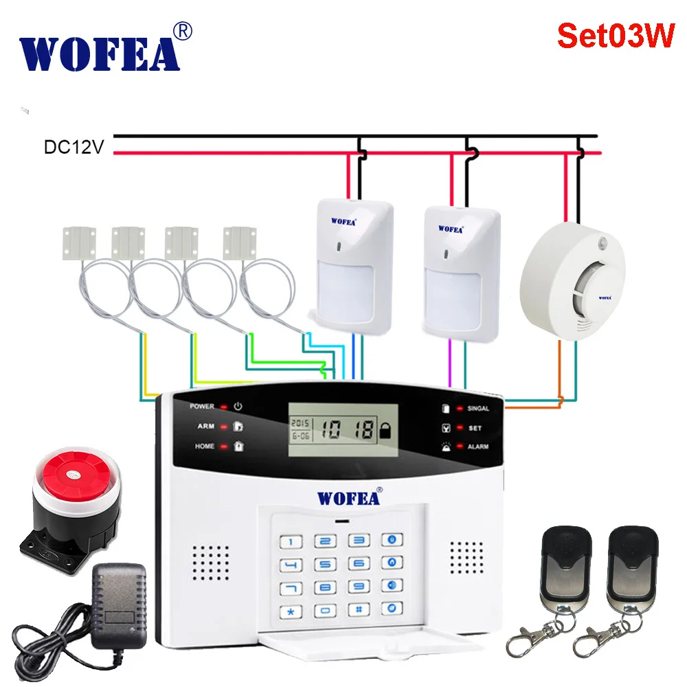 Set03W Wofea IOS Android APP управление беспроводной домашней безопасности GSM сигнализация Система Двусторонняя Интерком SMS уведомление для отключения питания - Цвет: Set03W