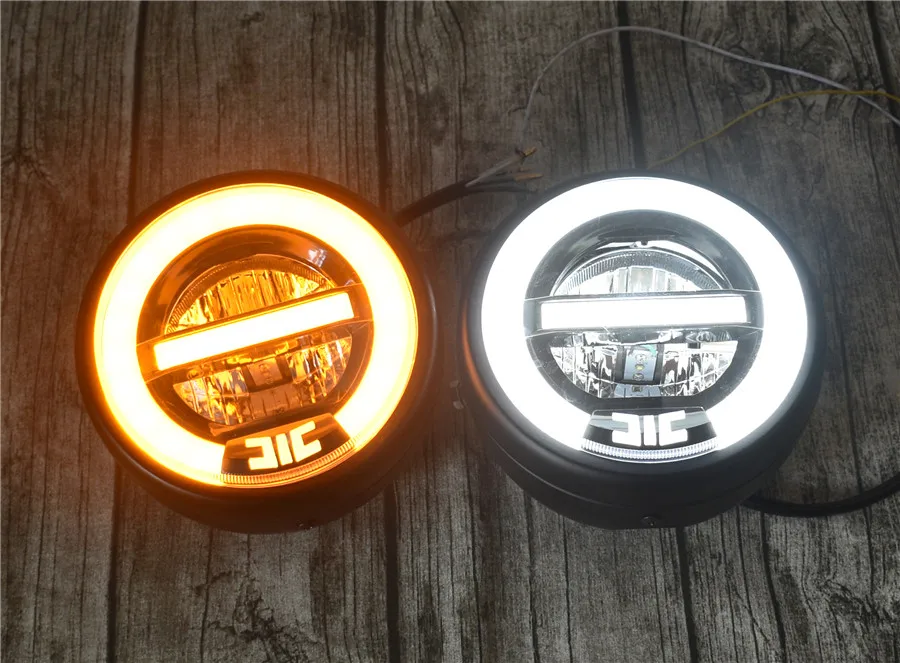 6.8" Retro Motorcycle LED Headlamp Daylight White Modification Headlight Halo Ring White Headlight