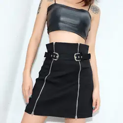 Женская Уличная Повседневная рок юбка на молнии черная сексуальная Лоскутная мини-юбка с высокой талией Клубная трапециевидная юбка