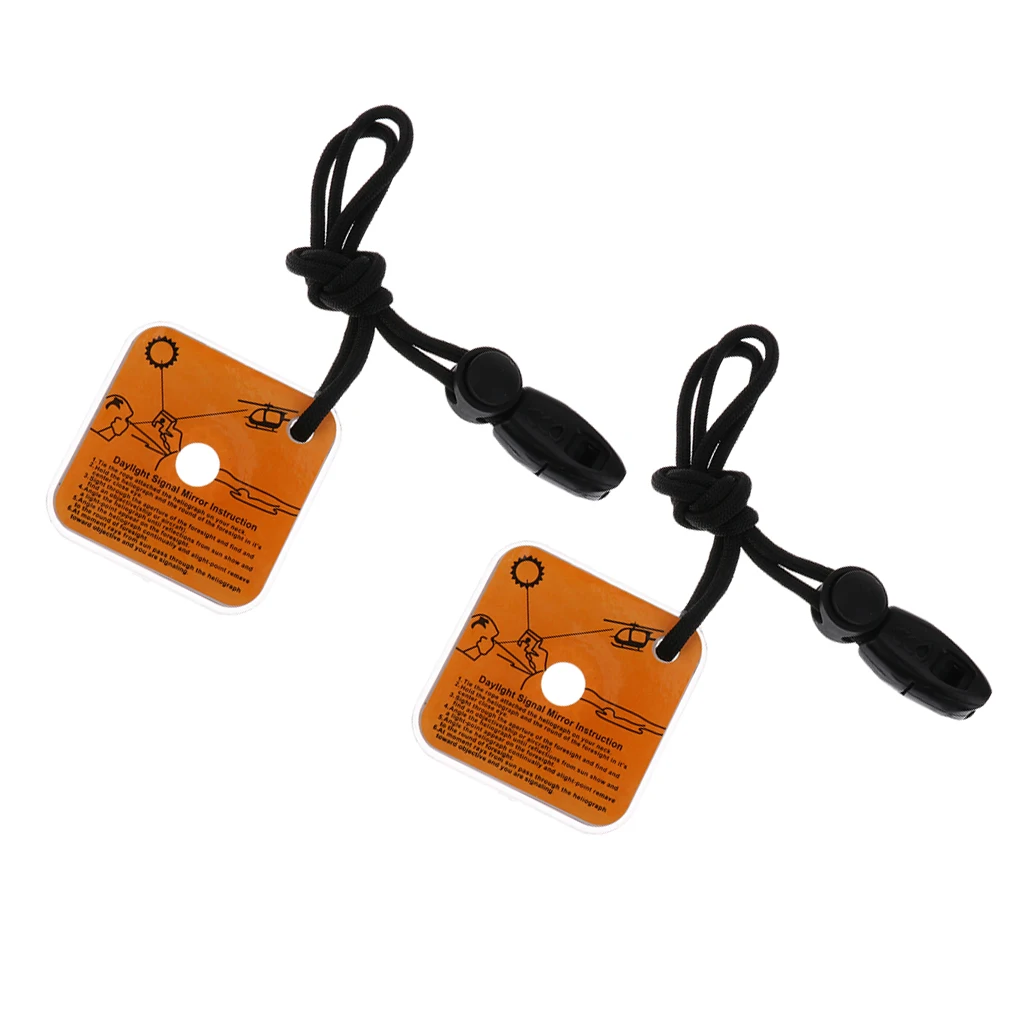 2 Pieces Utility Outdoor Survival Rescue Mirror Practical Emergency Kit Reflective Survival Signal Mirror with Whistle