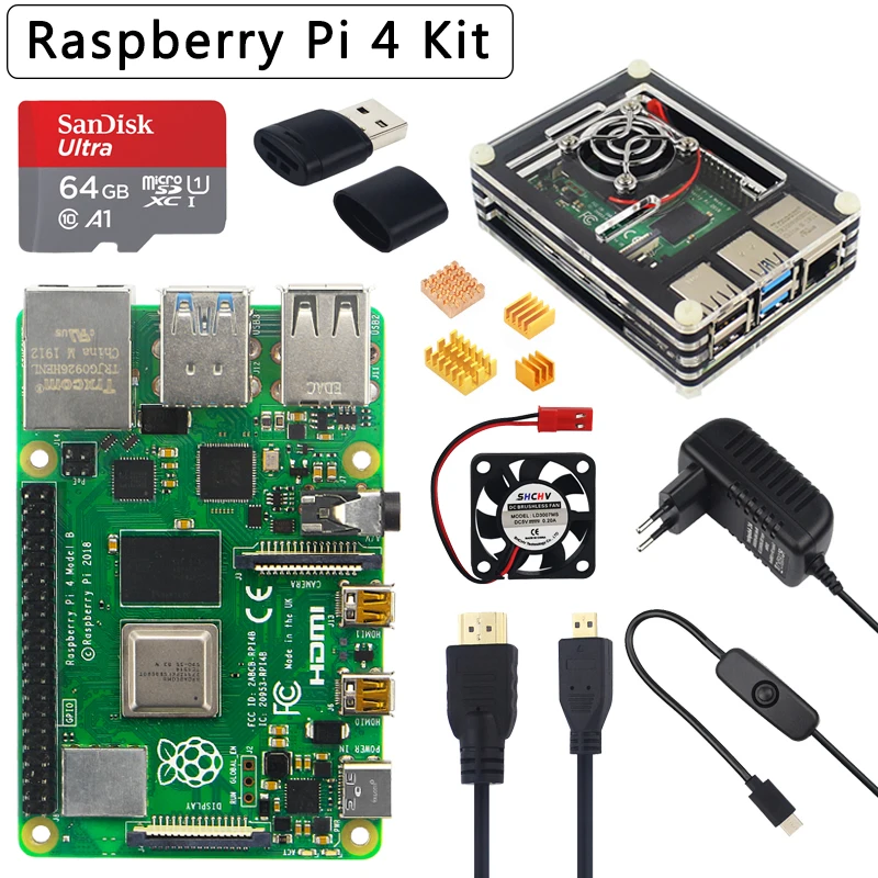 Bajo costo Raspberry Pi Modelo B 2/4/8GB RAM/32/64GB tarjeta SD | Caso | Ventilador del USB | Adaptador de corriente | compatible con HDMI Cable para Raspberry Pi Kit 0BJ1nyNEM