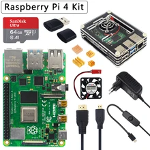 Raspberry Pi 4 modèle B 2 4 8 go de RAM 32 64 128 go en option, étui à carte TF, adaptateur d'alimentation de ventilateur, câble compatible HDMI pour Pi 4
