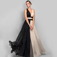 

Cap Sleeve Deep V Neck Evening Dresses for Dinner Party Floor-Length 2022 Black/Champagne Dress Formal Party Vestido De Noiva