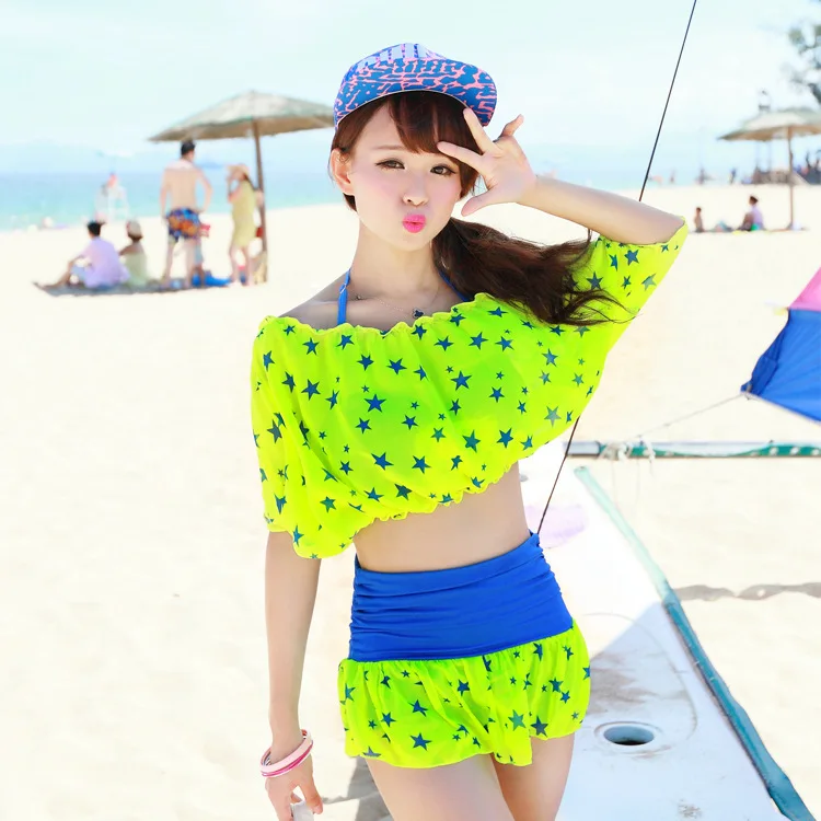 

Ainifurui Korean-style Cover-up Underwire Push up Chest Split Type Cover Hip Skirt Bikini Three-piece Set WOMEN'S Swimsuit