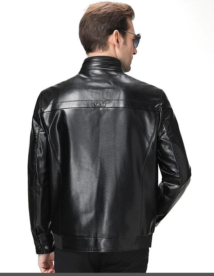 Brand MEN'S Leather Coat Men's Stand Collar Autumn And Winter Middle-aged Casual Loose-Fit Leather Jacket Daddy Clothes
