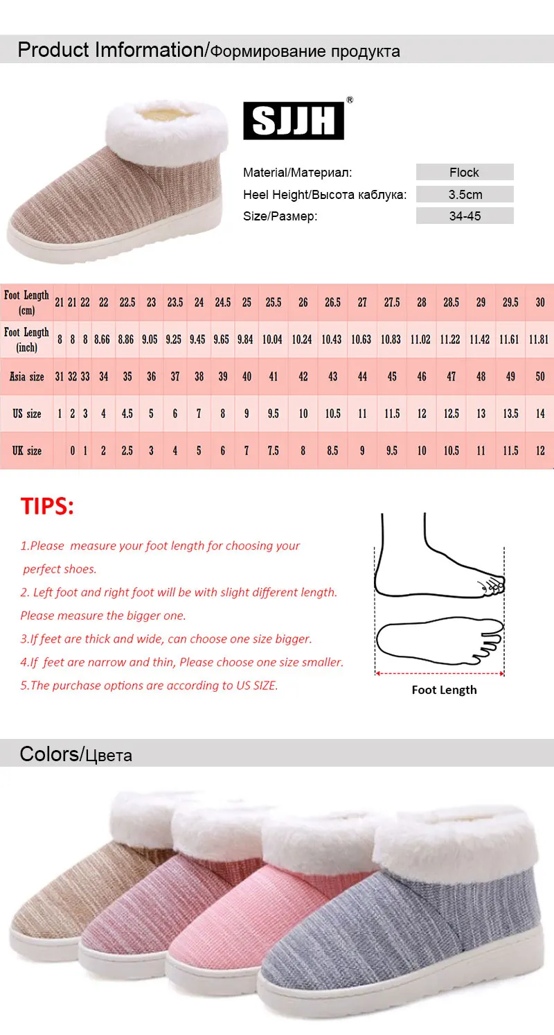 SJJH/женские зимние тапочки с закрытой пяткой; короткая плюшевая обувь из флока; женская домашняя обувь для спальни; большие размеры; A1374