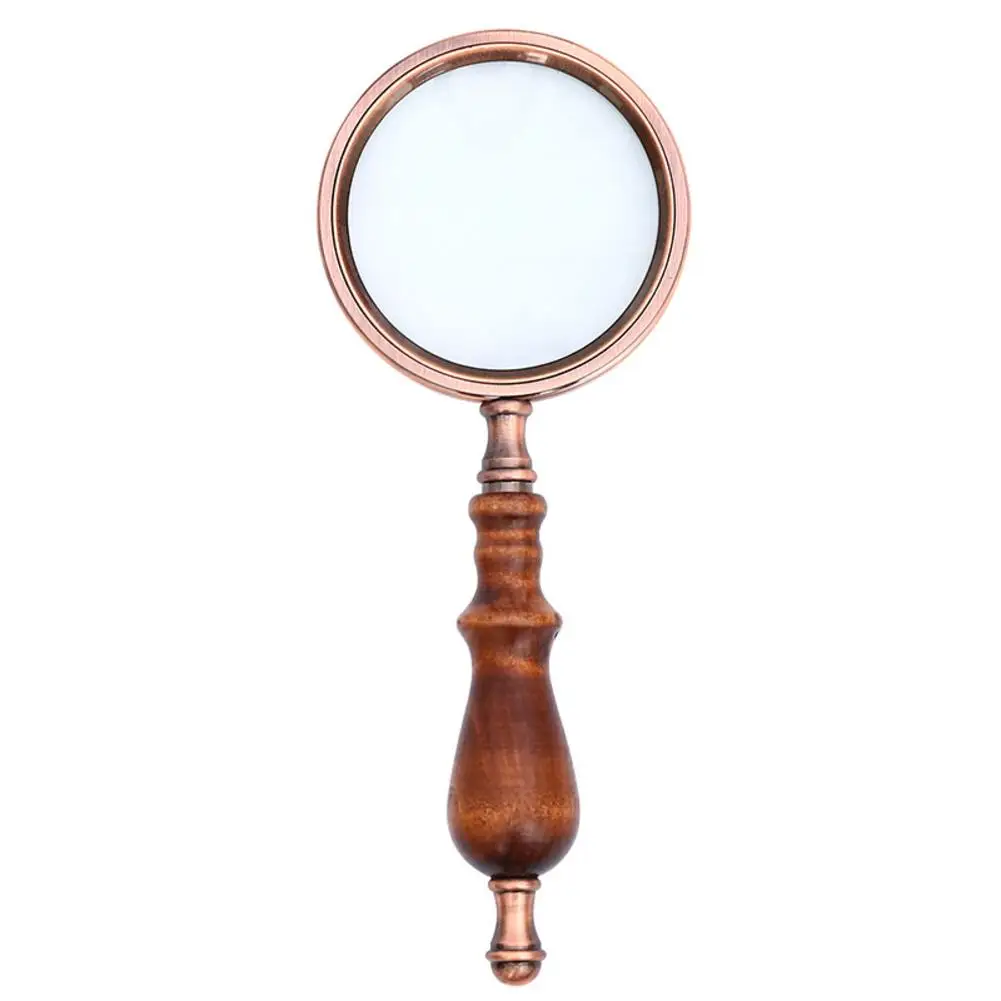 

10X Magnifying Glass Retro Handheld Magnifier Wooden Handle Optical Glass Magnifying Glass for Reading Coins Repair Work #35