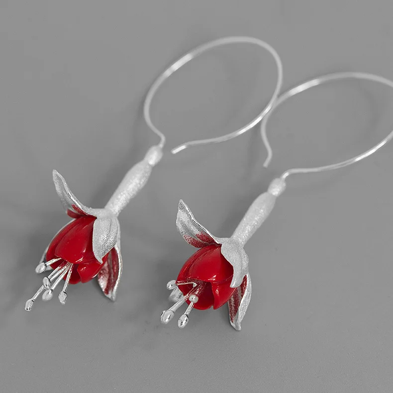 INATURE элегантный 925 пробы серебряный красный коралл цветок висячие серьги для женщин Свадебная вечеринка ювелирные изделия