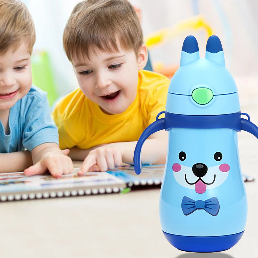 Детская Вакуумная чашка 320 мл с соломинкой и удобной ручкой ремешками детская для