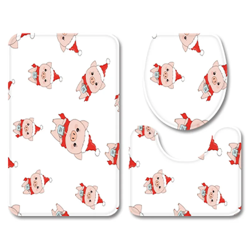 No.4 Cartoon Animals Xmas Bathroom Carpet Set Flannel Home Decor Toilet Pad Cover Bath Mat Christmas Bears Red Toilet Seat Cover Set - Цвет: No.4