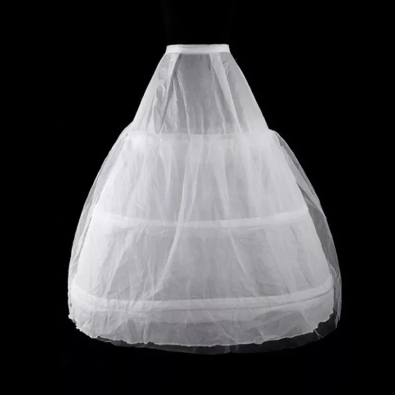 

Womens 2 Layers Mesh 3 Hoops White Wedding Bridal Gown Dress Petticoat Elastic Waistband Drawstring A-Line Underskirt Crinoline
