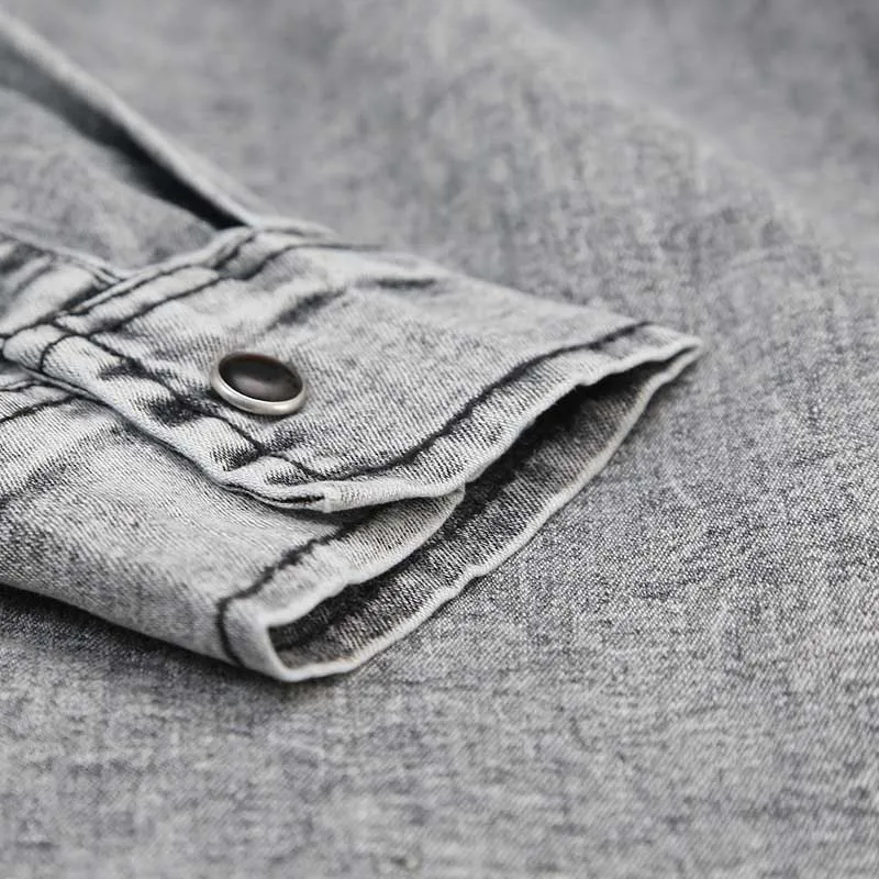 Men Casual Cotton Shirts Fashion Front Pockets Long Sleeves Jeans Shirts Male Brand Designer Black Grey (5)