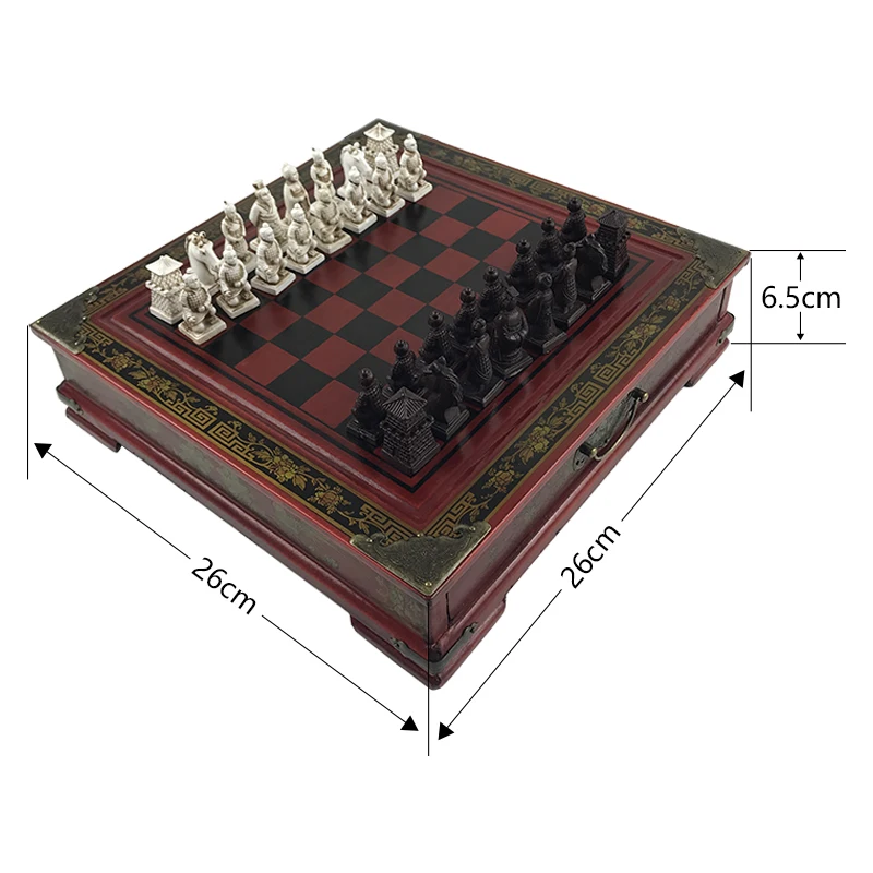 Évjárat Gyűjtés Sakkjáték 26*26cm(10.24inch) Terrakotta Harcos Sakkjáték faipari Fafaragvány Gyanta chessman karácsonyi szülinapi Ázsió