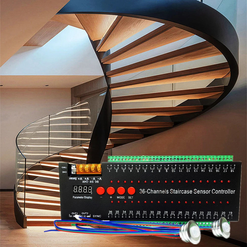 Pir Motion Sensor Stair Led Light Strip Controller Dc 524v 36channels