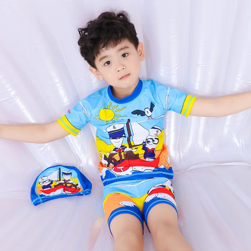 

KID'S Swimwear New Style Split Type Long Sleeve Shorts Cartoon Quick-Dry Male Baby Swimwear Beach Big Boy Swimming Suit