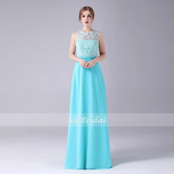 

Sheath / Column Beteau Floor Length Chiffon Bridesmaid Dresses With Lace