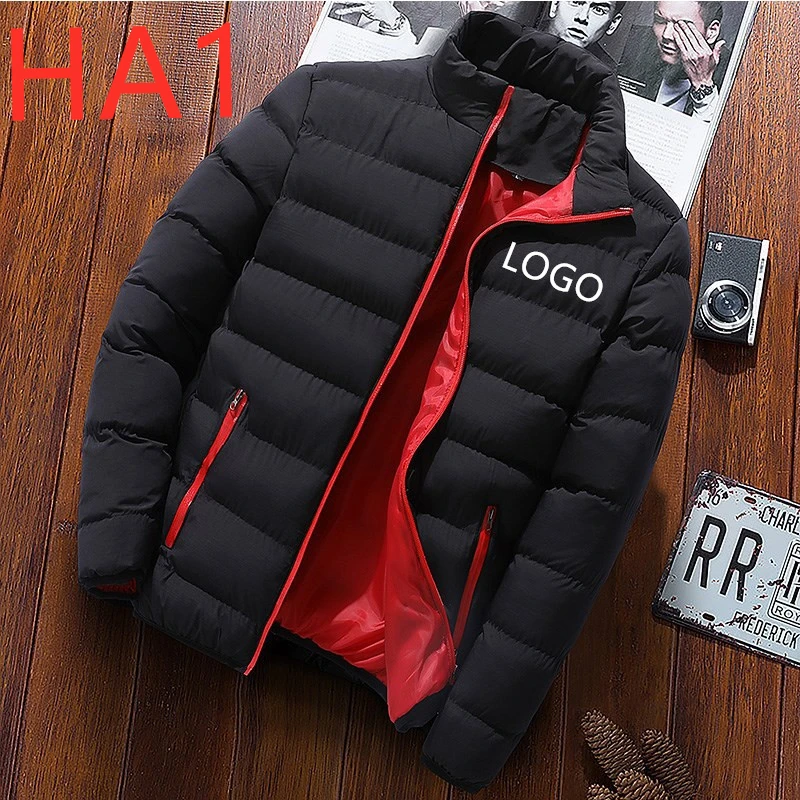 HA1 новые модные повседневные мужские куртки-пуховики в стиле Харадзюку, зимнее пальто, утолщенная однотонная верхняя одежда, мужские топы - Color: Black