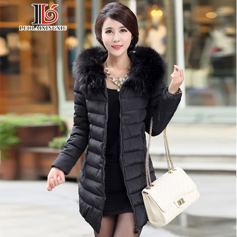

Hot Selling 2018 Winter New Style Large Size WOMEN'S Wadded Jacket Mid-length Hooded Thick down Feather Cotton Overcoat Women's