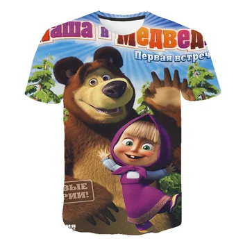 

2020 Summer 3D baby Masha and bear print Girl T-shirt Kids lovely clothes Pink kawaii girl top boys T-shirt clothes
