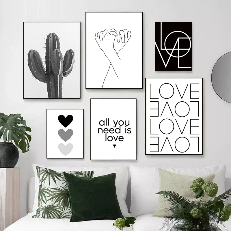 Canvas Painting Nordic Wall Art Print Posters Bedroom Picture for Living Room Home Decoration Minimalist Style Cactus Heart | Дом и сад