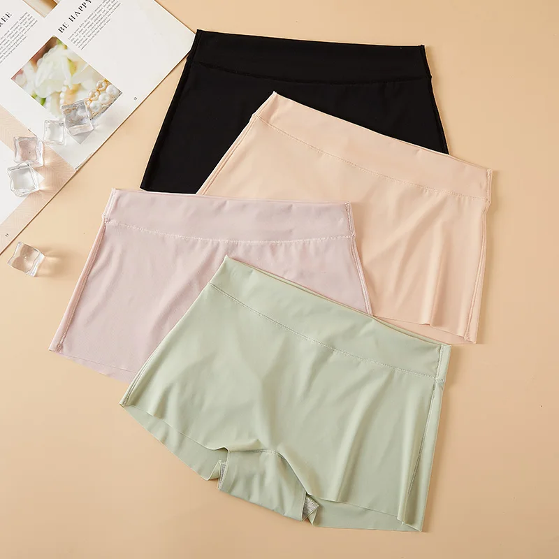 Seamless Women Safety Short Pants Nylon Panties Mid Waist Girls Panty Emptied Boyshorts Boxers Ice Silk Cool Female Underwear safety shorts seamless panties safety pants