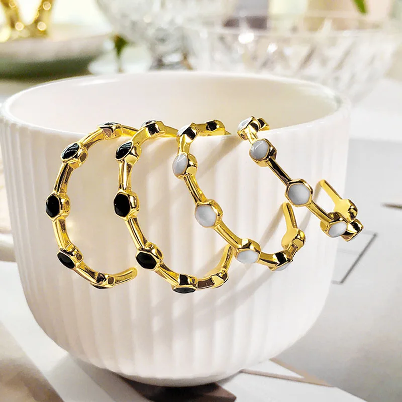 Woman exaggerated earrings circle autumn and winter new fashion luxury jewelry stainless steel drop oil honeycomb shape