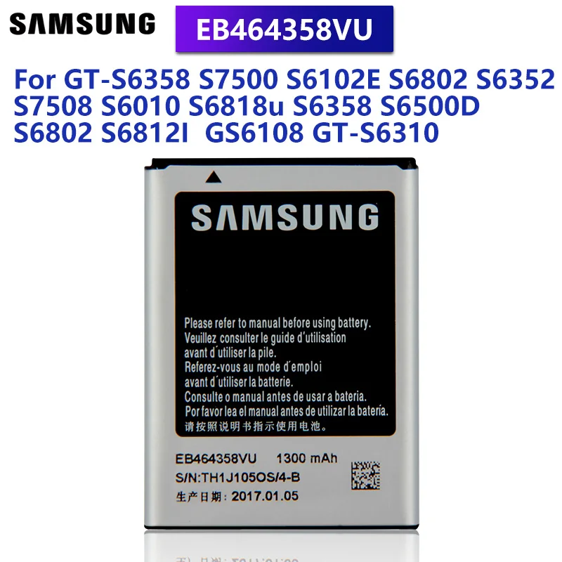 

Samsung Original Replacement Battery EB464358VU For Samsung GT-S6358 S6802 S6352 S7508 S6010 S6802 S6812I S6358 GS6108 GT-S6310