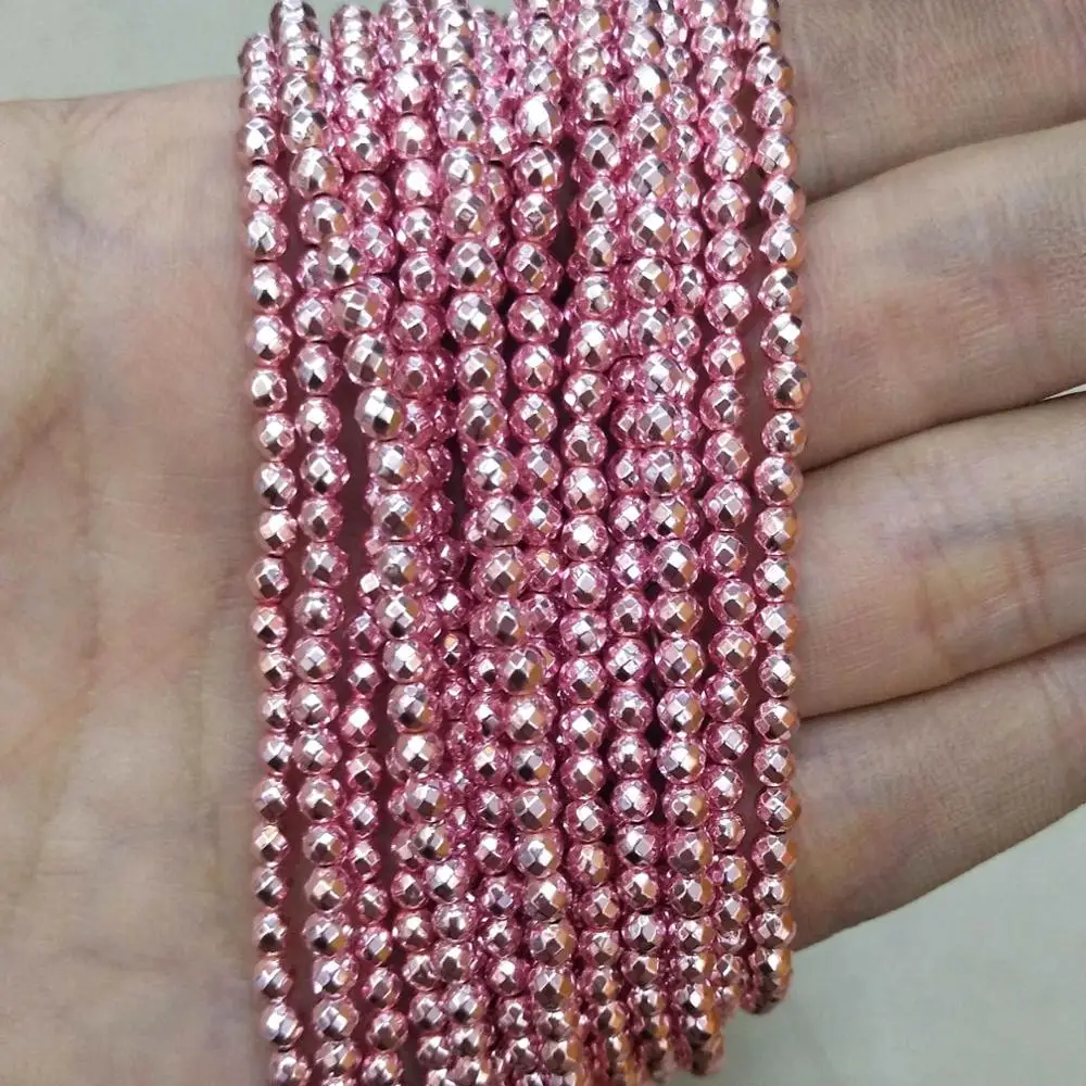 Граненые 2 мм бусины из натурального камня розовый кристалл кварца лазурит Агаты драгоценные камни бусины для самостоятельного изготовления ювелирных изделий браслет ожерелье - Цвет: Pink Hematite