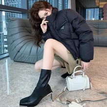 2021 Autumn and Winter New High Collar Slim Short Design Feeling Foreign Style Joker Cotton-padded Jacket Coat Women Ins Tide