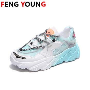 

Designers Woman Platform Shoes Orange Lace Up Tennis Female Old Dad Chunky Sneakers Fashion Mesh Woman CasualShoes 2020 Summer