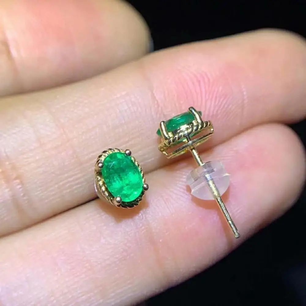 Shilovem, 18 K, желтое золото, настоящие натуральные изумрудные серьги-гвоздики, ювелирные украшения, растение, подарок, этнический подарок, новое растение, 4*6 мм, de040635ml