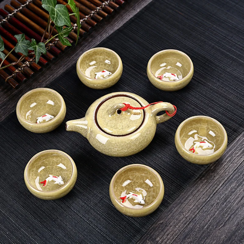 Разноцветный Здоровый чайный сервиз, послеобеденный чайный сервиз для офиса, чайная комната и домашняя китайская чайная церемония для отдыха, чайные инструменты кунг-фу, чайный горшок и чашка - Цвет: 7Pcs BL05