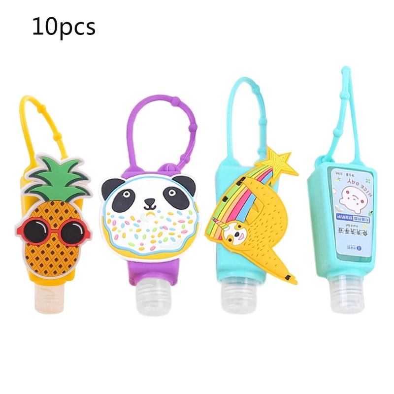 

10Pcs Hand Sanitizer 30ml Empty Bottle Silicone Holder Cartoon Keychain Carrier