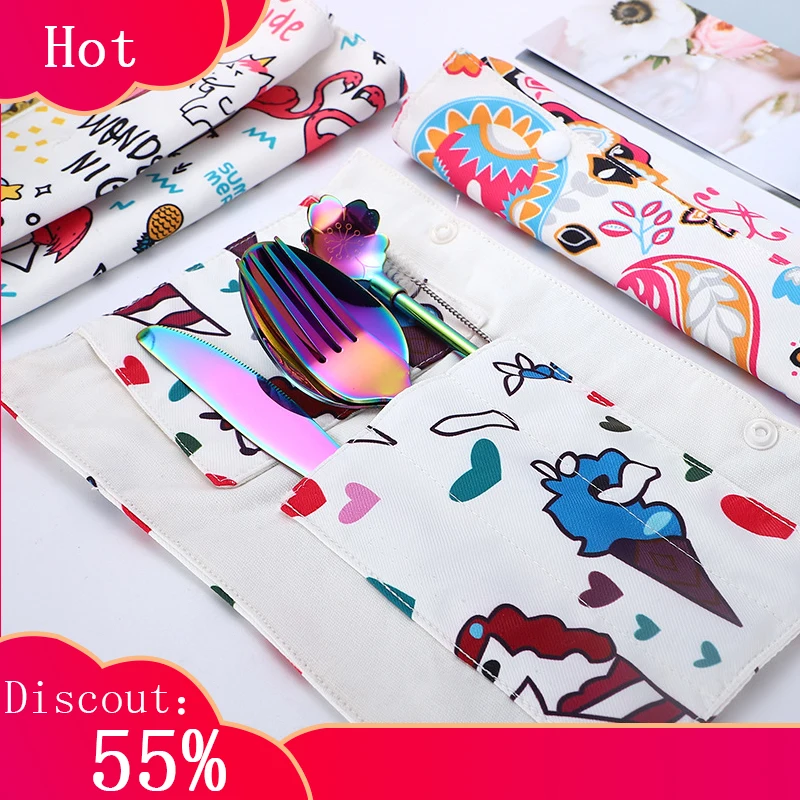 

Stainless Steel Flatware Cutlery Set Gold Rainbow Black Dinnerware set Fork Knife Pipette Spoon work school Travel Tableware Set