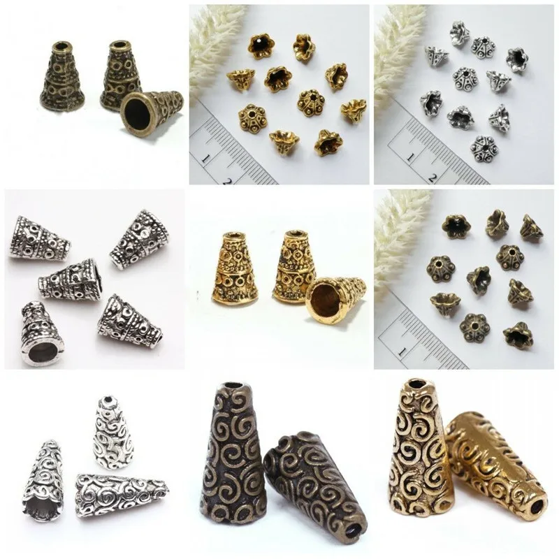 

40/50Pcs Antique Silver Gold Bronze Bugle Cone Flower Bead Caps for Jewelry Making Diy End Beads Bracelet Necklace Accessories