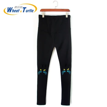 

2020 Hot Sale CottonThicken Velvet Winter Leggings For Pregnant Women Knee Embroidered Cat Pattern Maternity Slim Warm Leggings