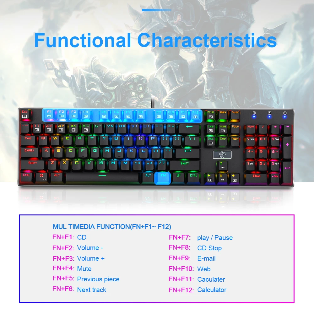 E-YOOSO Z-88 rgbファルコンusbメカニカルゲーミングキーボードブルー