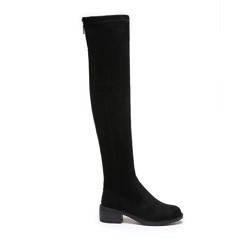 Осенние сохраняющие тепло Сапоги выше колена для женщин, модные носки с круглым носком, сапоги женские рыцарские сапоги на квадратном каблуке Женская обувь