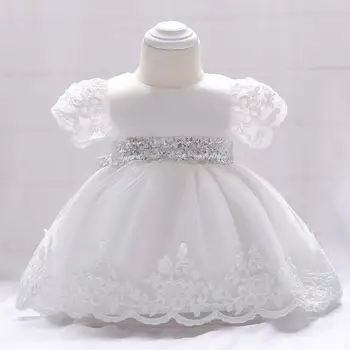 

1PC White Baptism Tulle Baby Girl Princess Dress Infant Birthday Dress Flower Girl Sequin Waist Evening Suit Photo Shoot Prop