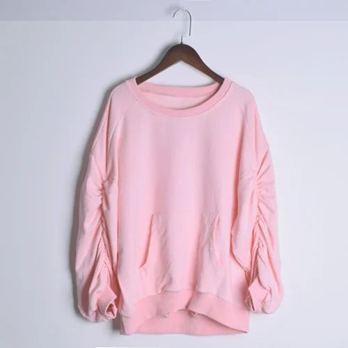 

2019 Round-collar Pink Loose-sleeve Loose Middle-and-long and Autumn-style Women Pullovers Fashion Sweatshirt Women