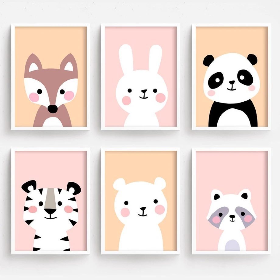

Fox Rabbit Panda Bear Tiger Wall Art Canvas Painting Cartoon Nordic Posters And Prints Wall Pictures Girl Boy Kids Room Decor