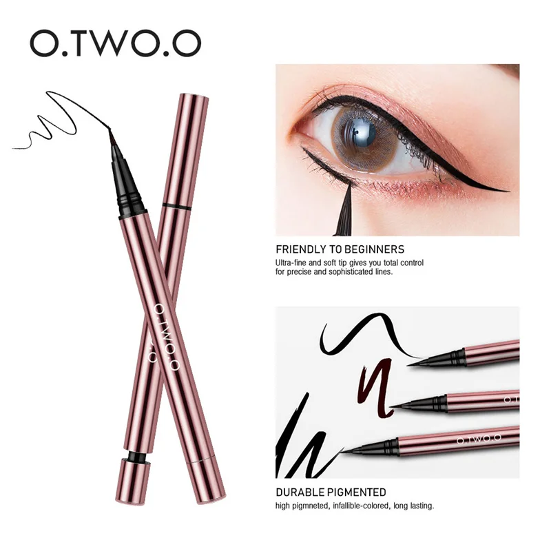2020 New O.TWO.O Ink Color Waterproof Eyeliner Liquid Pen Long Lasting Rose Gold Design Black Brown Eye Liner Pen Makeup