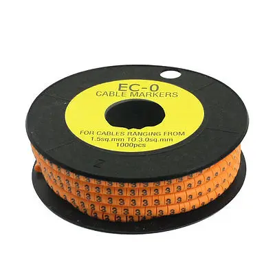 

1000 Pcs EC-0 Arabic Numeral 3 Pattern Cable Marker Orange for 1.5-3mm2 Tube