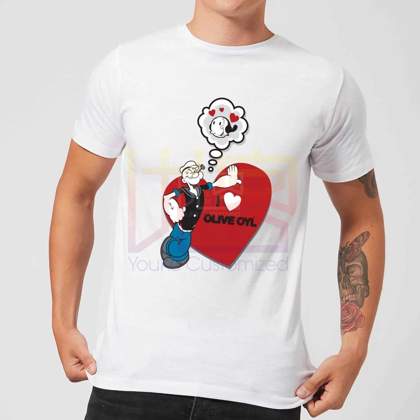 Мужская футболка Popeye I Love Olive Oyl-белый удивительный Уникальный Повседневный Топ с