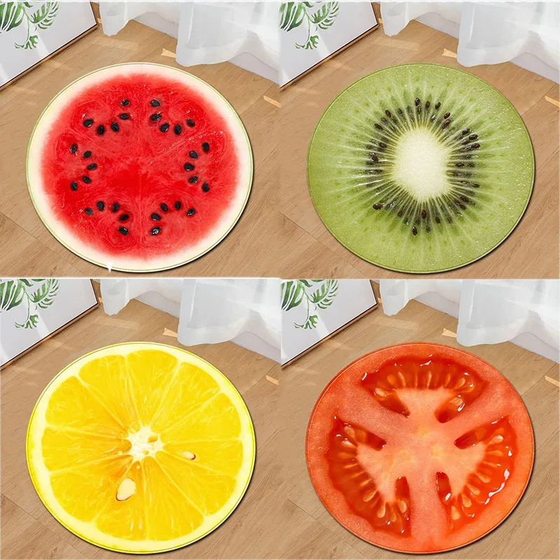 3D печать мягкие круглые коврики с изображением фруктов Противоскользящие коврики компьютерная Подушка для стула киви арбуз напольный коврик для детской комнаты домашний декор