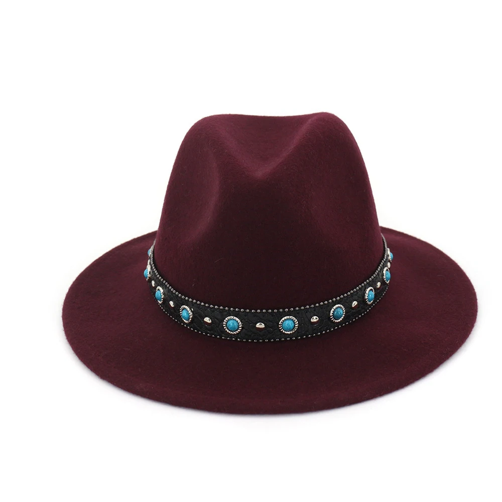 Мужская и Женская шерстяная шляпа Fedora с поясом в стиле панк широкая шляпа зимняя Выходная шляпа