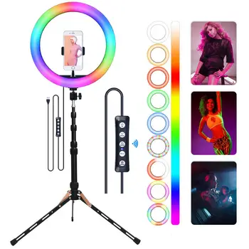 

Fusitu RGB LED Selfie Ring light With Tripod USB RingLight Photographic Lighting With Holder Ring lamp For Phone Makeup Youtube